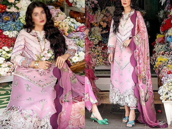 Luxury Heavy Embroidered Lawn Dress with Digital Print Silk Dupatta (DZ16258)
