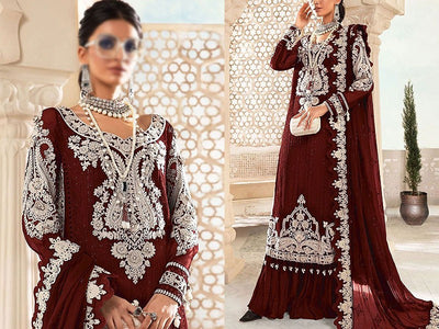 3D & Handwork Heavy Embroidered Chiffon Wedding Dress 2024 (DZ16297)