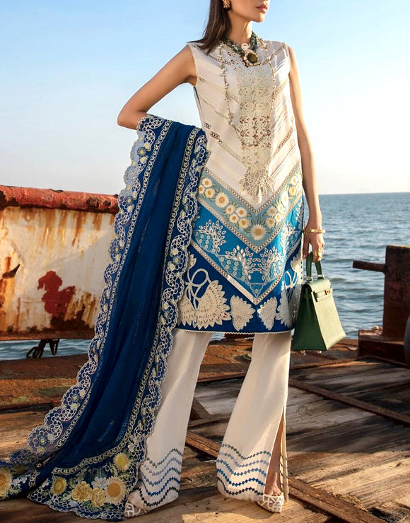 Luxury Schiffli Embroidered Lawn Dress with Embroidered Organza Dupatta (DZ16316)