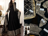 Embroidered Black Chiffon Maxi Dress with Embroidered Net Dupatta (DZ16358)