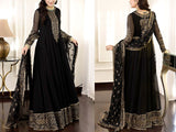 Embroidered Black Chiffon Maxi Dress with Embroidered Net Dupatta (DZ16358)