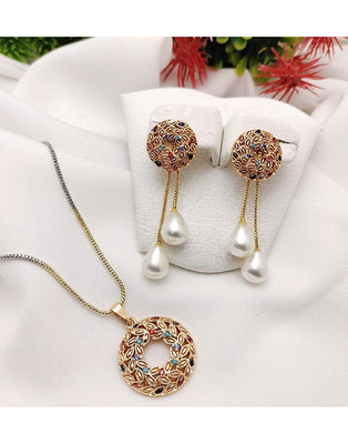 Multicolor Gold Plated Locket Set (DZ16370)