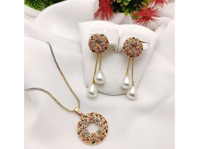 Multicolor Gold Plated Locket Set (DZ16370)