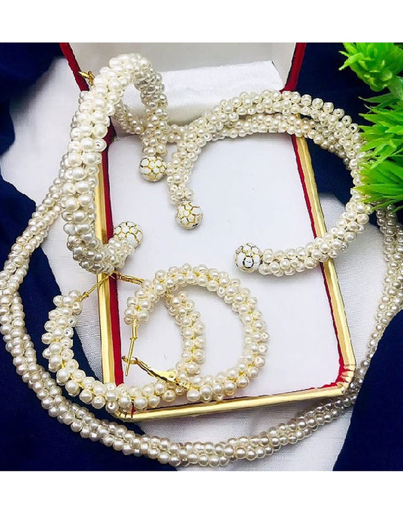 Elegant Faux Pearl Mala Set with Pearl Kangan & Earrings (DZ16375)