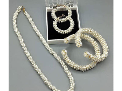 Elegant Faux Pearl Mala Set with Pearl Kangan & Earrings (DZ16375)