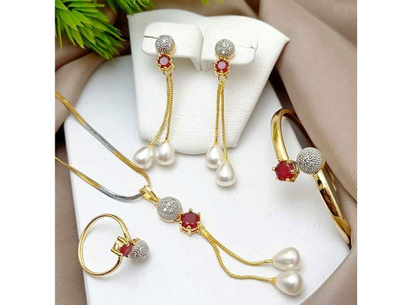 AD Zircon Necklace Set with Adjustable Bracelet & Ring (DZ16377)