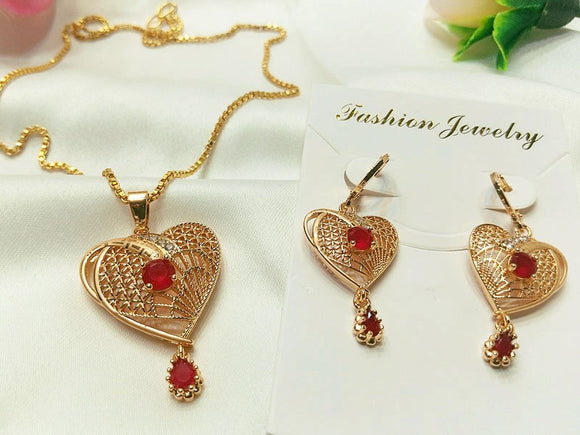 Gold Plated Drop Heart Necklace Set (DZ16389)