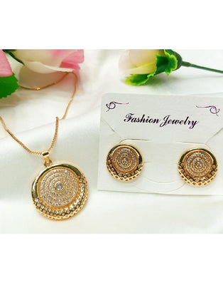 Elegant Golden Women's Locket with Earrings (DZ16396)