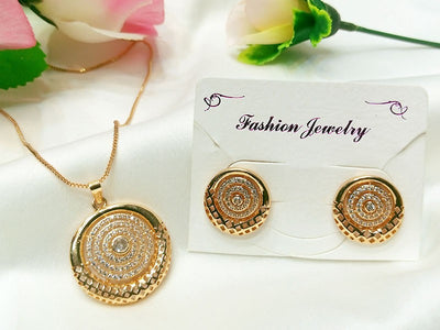 Elegant Golden Women's Locket with Earrings (DZ16396)