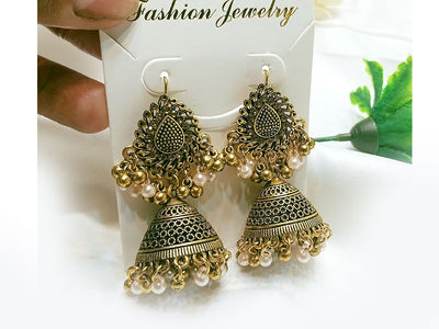 Antique Style Golden Jhumki Earrings for Girls (DZ16431)