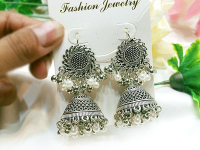 Antique Style Silver Jhumki Earrings for Girls (DZ16436)