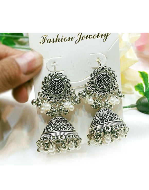 Antique Style Silver Jhumki Earrings for Girls (DZ16436)