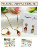 Beautiful Faux Ruby Necklace, Earrings & Ring Jewelry Set (DZ16441)