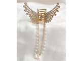 Rhinestone Pearl Angel Wings Design Hair Catcher - Golden (DZ16482)