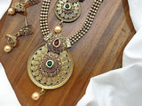 Antique Finish Rajwadi Mala Set Design with Earrings (DZ16490)