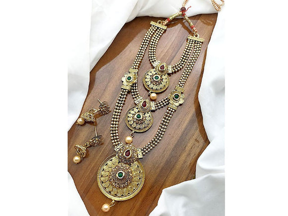 Antique Finish Rajwadi Mala Set Design with Earrings (DZ16490)