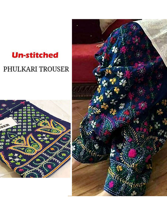 Unstitched Phulkari Embroidery Cotton Trouser Only (DZ16499)