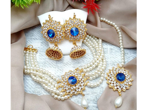 Elegant Pearl Choker Set with Jhumka Earrings & Teeka (DZ16506)