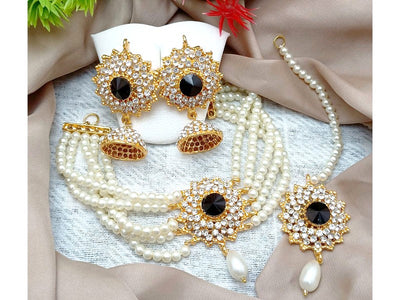 Elegant Pearl Choker Set with Jhumka Earrings & Teeka (DZ16508)