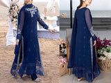 Elegant Embroidered Navy Blue Chiffon Party Wear Dress 2023 (DZ16514)