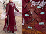 Elegant Embroidered Maroon Chiffon Party Wear Dress 2023 (DZ16515)