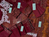 Elegant Embroidered Maroon Chiffon Party Wear Dress (DZ16515)