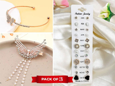 Combo Pack of Bracelet Kara, 12 Pairs Earring and Headdress Hair Clip (DZ16517)