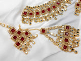 Heavy Bridal Jewellery Set with Earrings, Jhoomar & Tikka (DZ16519)