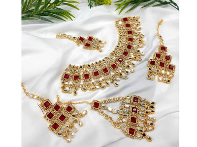 Heavy Bridal Jewellery Set with Earrings, Jhoomar & Tikka (DZ16519)