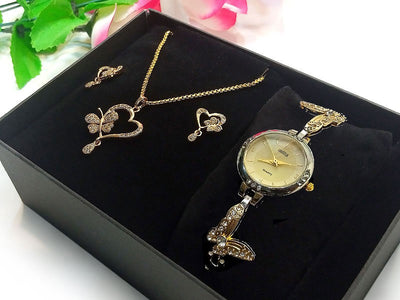 Elegant Butterfly Shape Jewellery & Watch Gift Set with Gift Box (DZ16527)