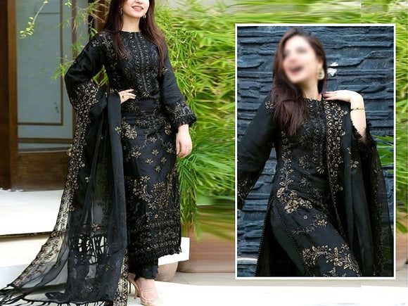 Luxury Embroidered Linen Dress 2023 with Bamber Chiffon Dupatta (DZ16530)