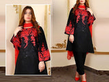 Trendy 2-Piece Embroidered Black Linen Dress 2023 (DZ16531)