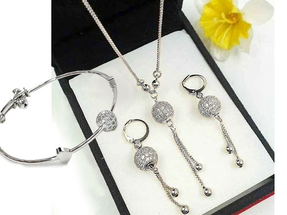 Adorable Ball Shaped Zircon Jewelry Set with Bracelet & Earrings (DZ16532)