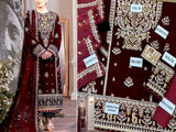 Luxury Embroidered Maroon Velvet Wedding Dress 2023 (DZ16539)