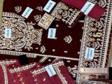 Luxury Embroidered Maroon Velvet Wedding Dress 2023 (DZ16539)