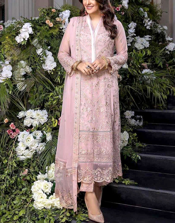 Heavy Embroidered Fancy Chiffon Wedding Dress (DZ16542)