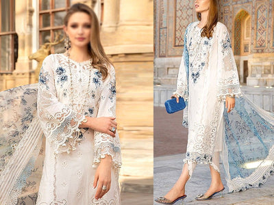 Luxury Cutwork Heavy Embroidered Cotton Lawn Dress with Emb. Organza Dupatta (DZ16548)