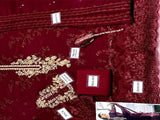 Heavy Embroidered Maroon Chiffon Wedding Dress 2023 (DZ16549)