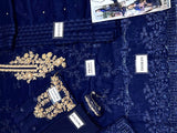 Heavy Embroidered Navy Blue Chiffon Wedding Dress 2024 (DZ16550)