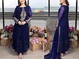 Heavy Embroidered Navy Blue Chiffon Wedding Dress 2023 (DZ16550)