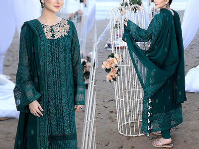 Heavy Embroidered Chiffon Party Wear Dress 2023 (DZ16551)
