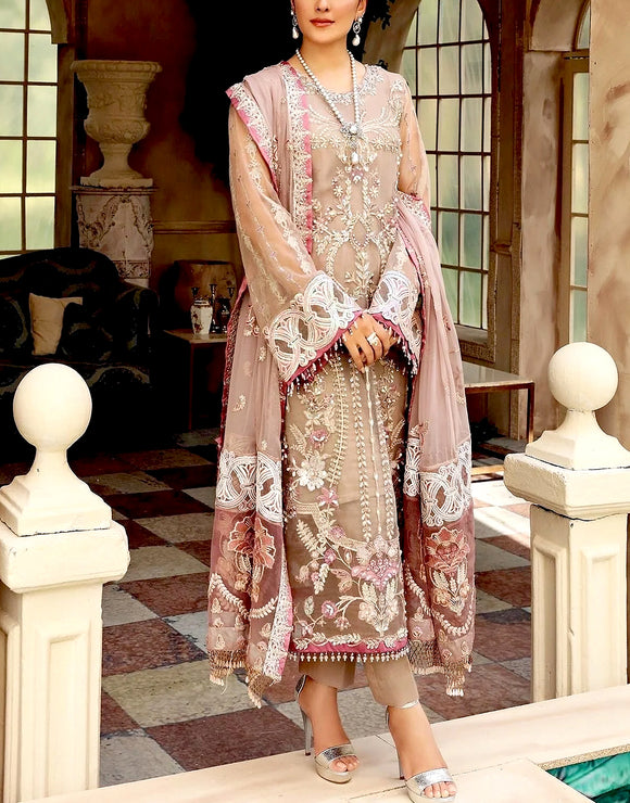 Handwork Heavy Embroidered Organza Party Wear Dress (DZ16552)