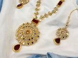 Elegant Golden Jewelry Set with Earrings & Tikka (DZ16577)