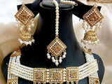 Pearl Long Mala & Choker Set with Earrings & Tikka (DZ16579)