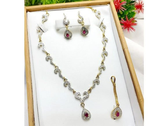 Indian Zircon Jewelry Set with Earrings & Teeka (DZ16589)