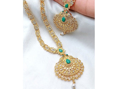 Indian Rajwadi Jewellery Set with Mala, Necklace & Jhumkis (DZ16594)