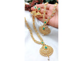 Indian Rajwadi Jewellery Set with Mala, Necklace & Jhumkis (DZ16594)