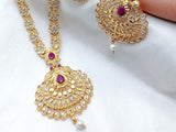 Indian Rajwadi Jewellery Set with Mala, Necklace & Jhumkis (DZ16596)