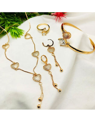 Indian Gold Plated Fashion Jewelry Set with Bracelet Kara, Earrings & Rings (DZ16597)