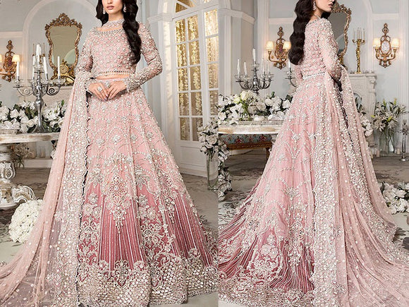 Luxurios 3D Handwork Heavy Embroidered Net Bridal Maxi Dress 2023 (DZ16604)